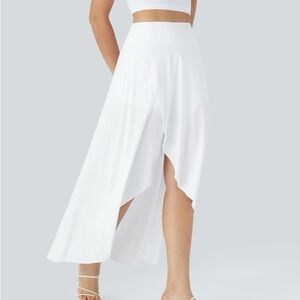 028HO.- High Waisted High Low Ruffle 2-in-1 Flowy Quick Dry Casual Maxi Skirt